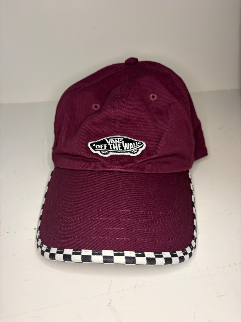 Vans One Size Maroon with checkered edge cap